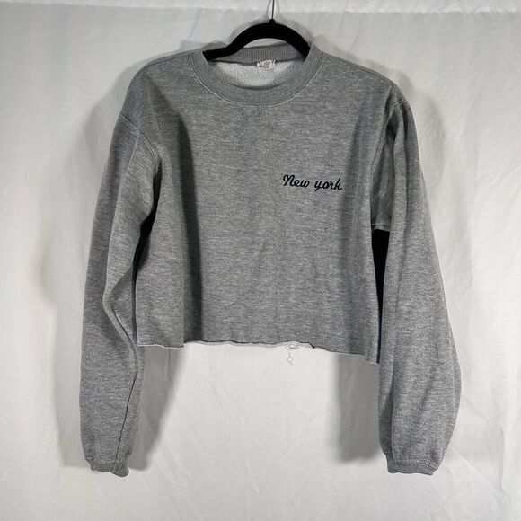 John Galt New York Sweater Women's Small Grey Cropped Long Sleeve Crew Neck - Picture 1 of 7